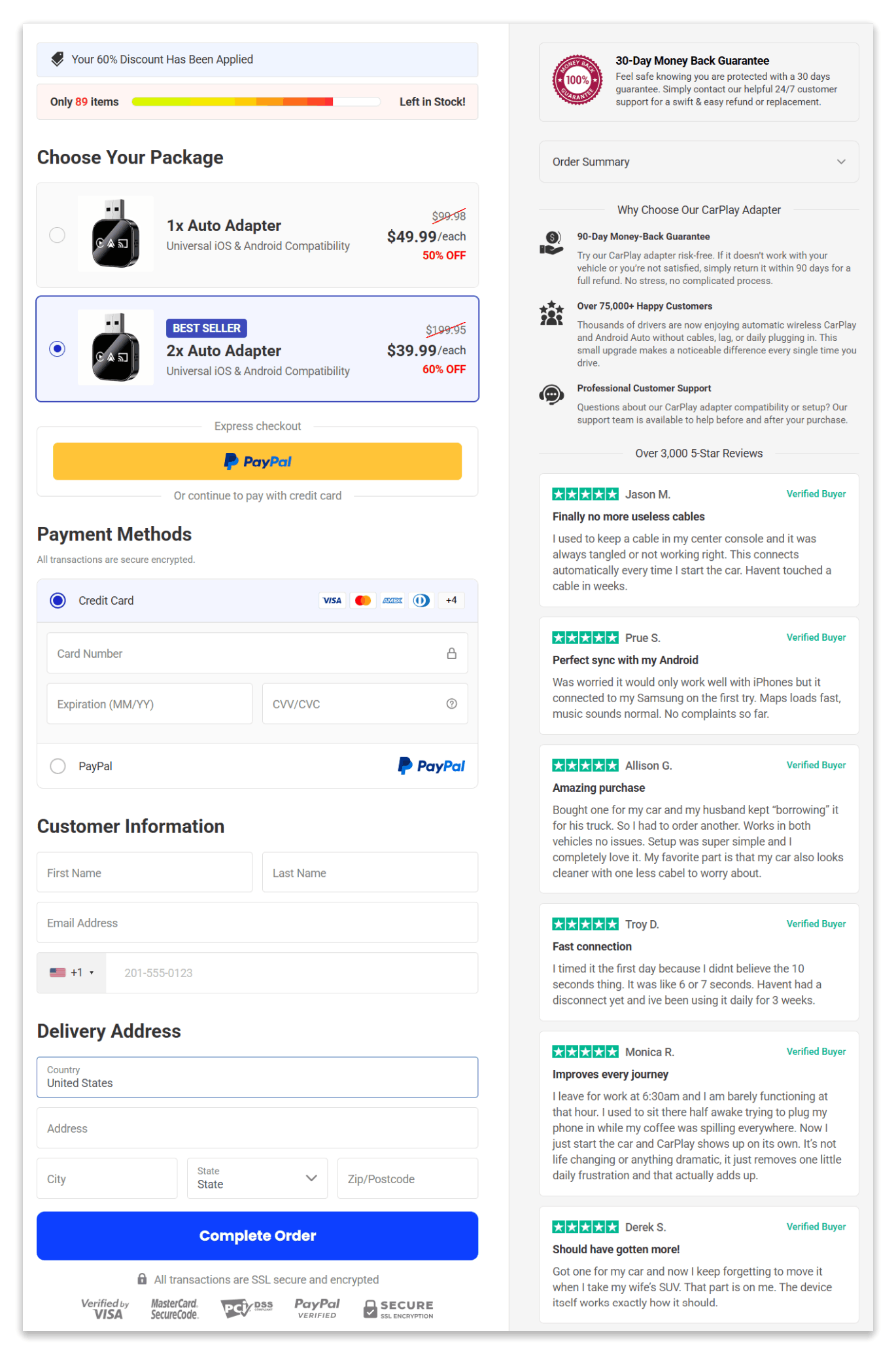 Topcarplay Adapter secure checkout page